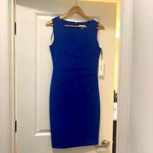 Calvin Klein Royal Blue Stretch Crepe Starburst Ruched Sheath Dress Size 6